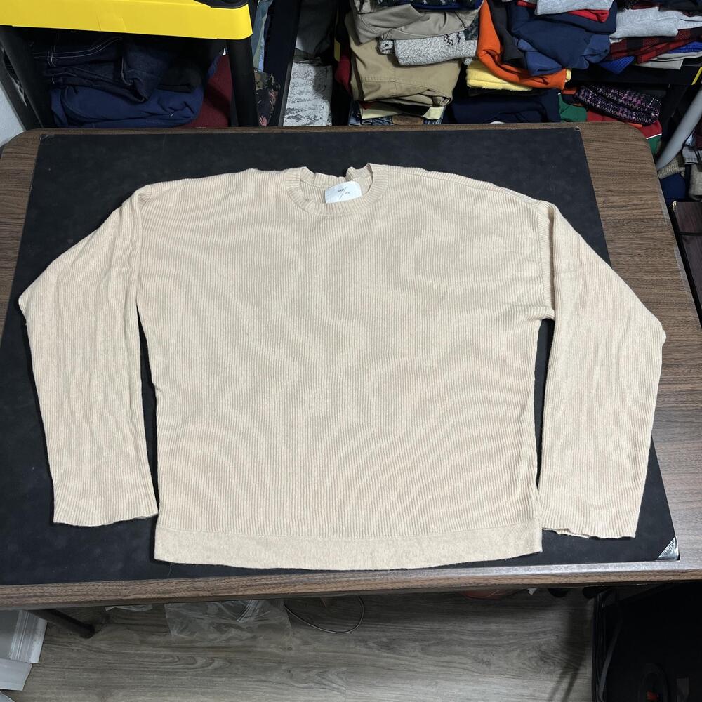 Grey/Ven Luxe Wool Cashmere Sweater Mens Large Beige Crewneck Knit Pullover